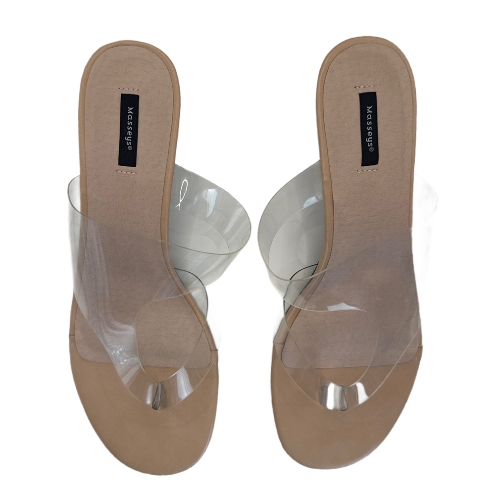 Naked Wolfe Women's Tan Sandals with Clear Straps